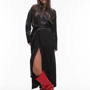 Topshop midi lace shirt dress in black